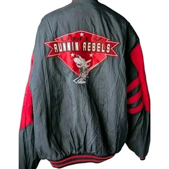 Vtg UNLV Runnin Rebels Jacket Logo 8 Men XL 90s Red Black Nylon Sideline Coat